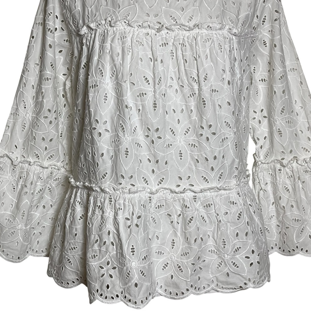 Vineyard Vines White Eyelet Cottagecore Coastal 3/4 Bell Sleeves Scalloped — M - Picture 7 of 10
